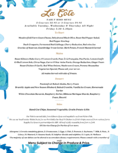 Early Bird Menu